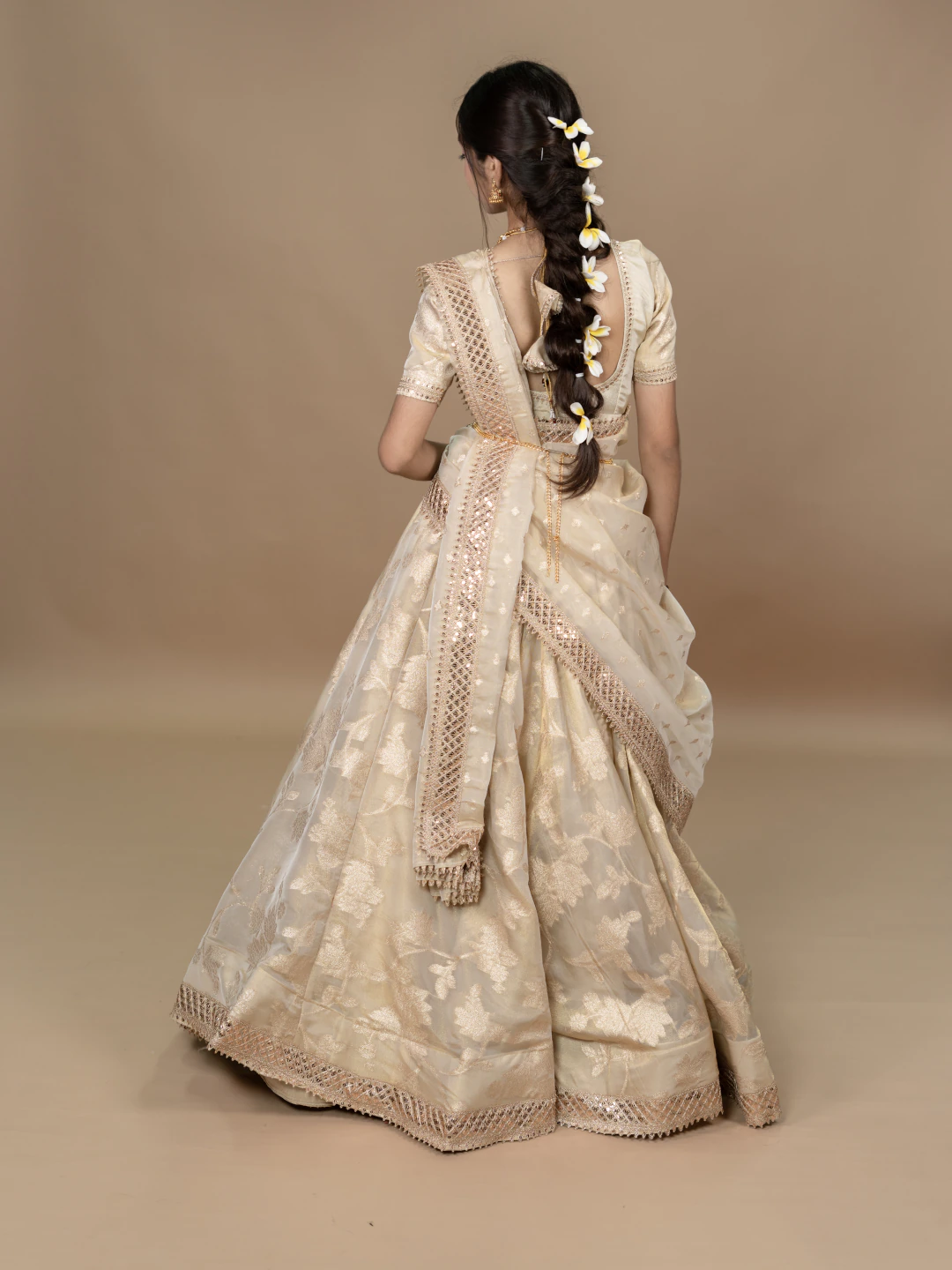 Golden Cream Lehenga Set